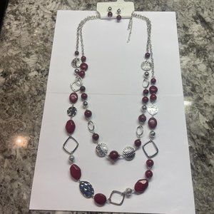 Color Kohl’s Necklace And Pierced Earrings Costume Set Silver Tone